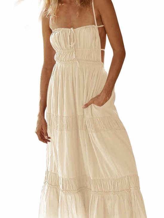 Dresses & Skirts - Women's Cream Maxi Sundress with Spaghetti Straps